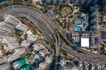 Fototapeta premium Top view of Hong Kong city traffic