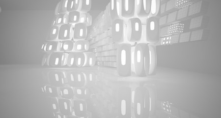 Obraz premium White smooth abstract architectural background. Night view with illumination. 3D illustration and rendering