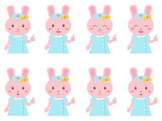 ウサギの看護婦さん　指さし　表情　セット