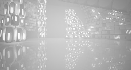 White smooth abstract architectural background. Night view with illumination. 3D illustration and rendering