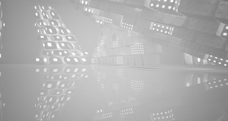 White smooth abstract architectural background. Night view with illumination. 3D illustration and rendering