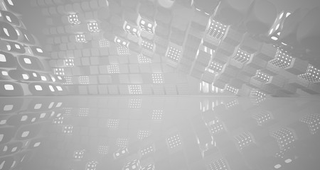 White smooth abstract architectural background. Night view with illumination. 3D illustration and rendering