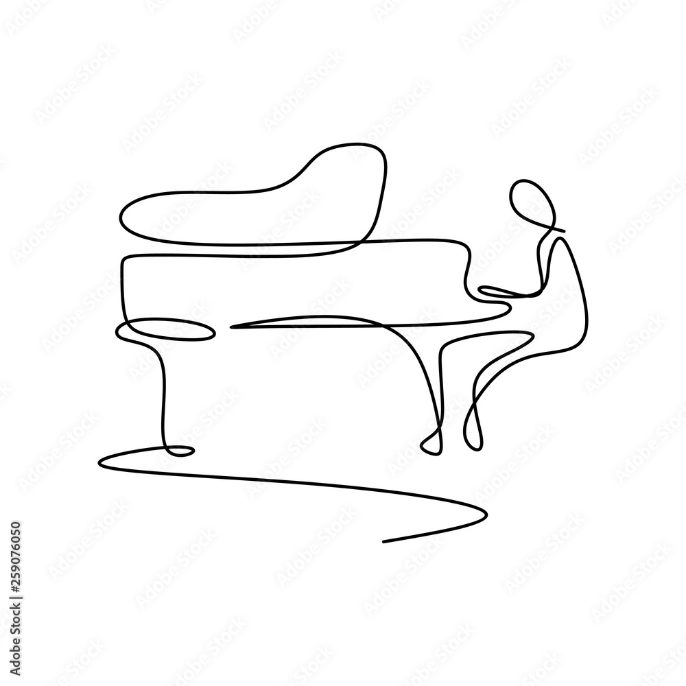 Poster one line piano player continuous simple minimalism design