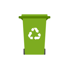 Vector illustration concept with sign of green garbage bin with symbol of recycling. White background