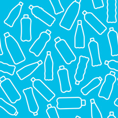 Vector illustation seamless pattern with isolated icons of plactic and glass bottles. World ocean pollution. Separate garbage collection.
