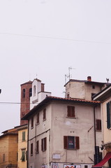 Clock Tower and Hexagonal bell tower of San Lorenzo church , Borgo San Lorenzo, Tuscany, Italy