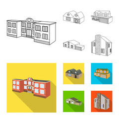 Vector illustration of facade and housing symbol. Collection of facade and infrastructure vector icon for stock.