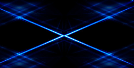 Tunnel in blue neon light, underground passage. Abstract blue background. Background of an empty...