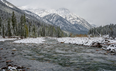 Fototapeta premium Snow in September in Tunkinskie ridge Eastern Sayan