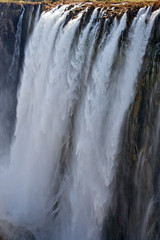Detail of falling water Victoria Falls. Close-up. Mosi-oa-Tunya National park. and World Heritage Site. Africa. Zambiya. Zimbabwe.