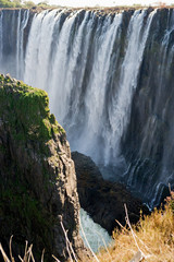 View of Victoria Falls from the ground. Mosi-oa-Tunya National park. and World Heritage Site. Africa.  Zambiya. Zimbabwe.