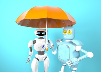 Two with umbrella, 3d render.