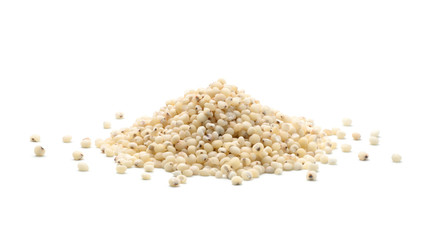 Pile of sorghum rice isolated on white background - obrazy, fototapety, plakaty