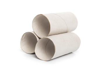 Leftover tissue paper roll on white background.