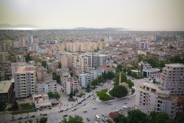 Fototapeta na wymiar Aerial panoramic view to Vlore city and sea, Albania
