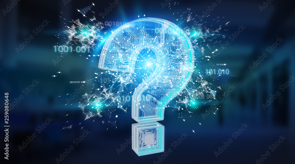 Poster blue digital question marks background 3d rendering