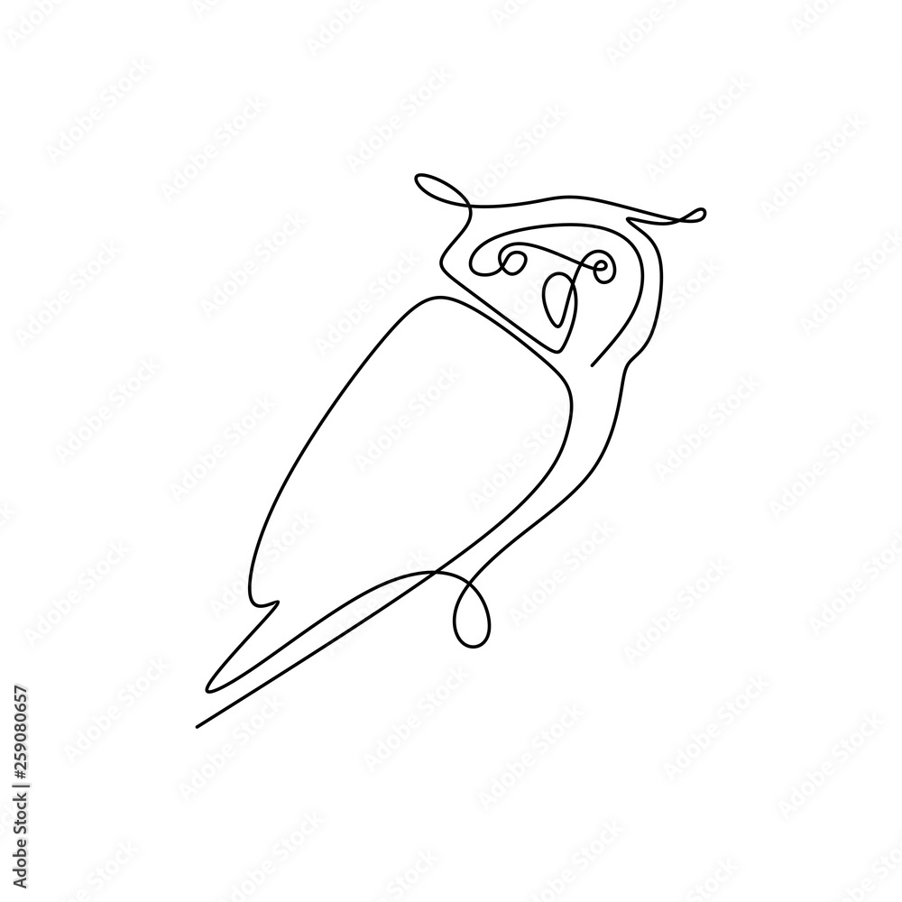 Poster drawing a continuous line of owls with a simple design.