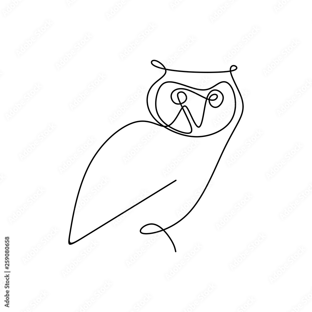 Poster drawing a continuous line of owls with a simple design.