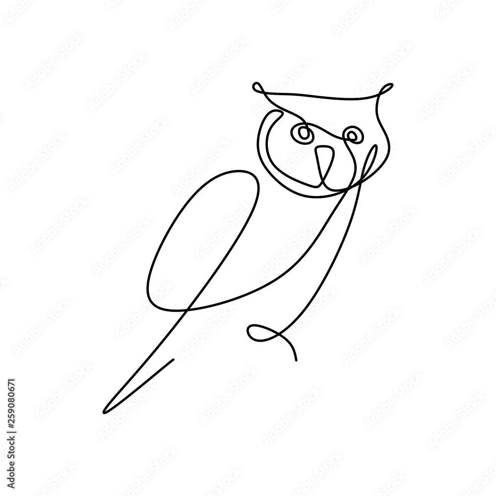 Poster drawing a continuous line of owls with a simple design.