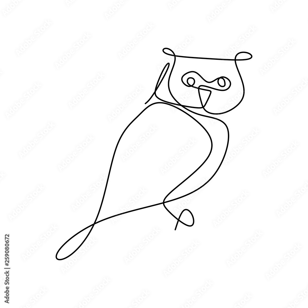 Poster drawing a continuous line of owls with a simple design.