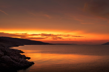 Sunset over the sea in Maslenica Croatia