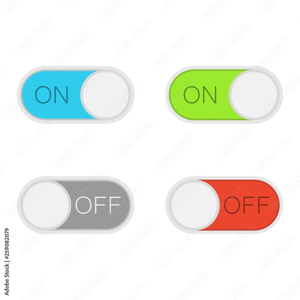 Poster set of toggle switch buttons. on and off. template design for mobile and web applications.