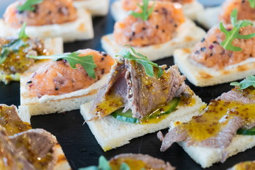 Festive table with a variety of snacks.