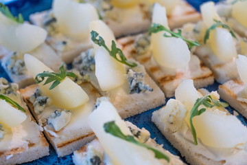 Festive table with a variety of snacks.