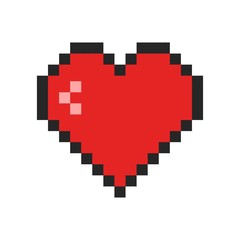 Fototapeta premium Pixel art heart icon. Retro game symbol. Template design for Valentine's Day greeting card, nerds, gamers, IT developers.