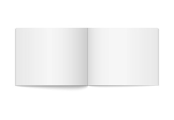 Realistic opened wide blank book. Vertical brochure page, notebook, magazine, booklet, brochure, cover. Mock up template for your design. Blank paper for graphic, creative, business, education.