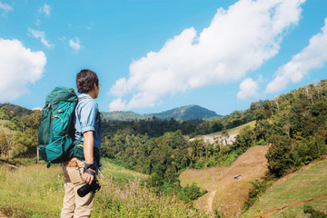Fototapeta premium Photographer of traveler on mountain.
