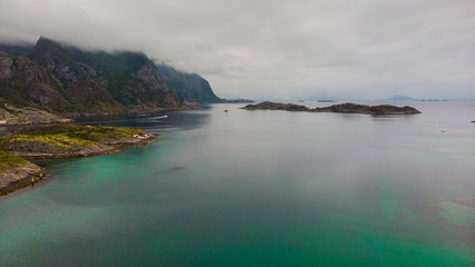 Aerial view. Lofoten islands landscape, Norway