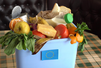 Food waste in Trash Can. The problem of food waste in European Union. Food loss is food that is...