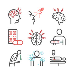 Meningitis line icons. Symptoms, Treatment. Vector signs for web graphics.