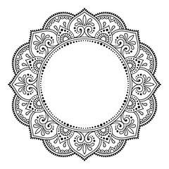 Circular frame pattern in form of mandala for Henna, Mehndi, tattoo, decoration. Decorative frame - ornament in ethnic oriental style. Coloring book page.