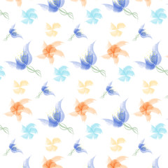 Colorful Watercolor flowers pattern - Illustration.