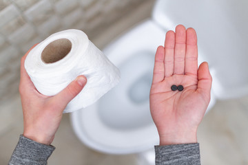 Diarrhea concept. Treatment of stomach, intestinal, constipation problems with laxatives and pills....