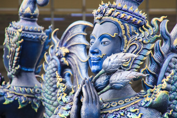 Chiang Rai Wat Rong Seur Ten (Blue Temple) is a modern Buddhist temple with blue color and elaborate carvings.Wat Rong Seur Ten is one of famous landmark for tourist in chiangrai,thailand