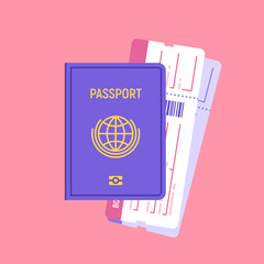 Passport and boarding pass tickets. Vector illustration in flat design.