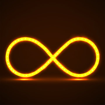 Abstract neon infinity symbol, glowing sign. Vector