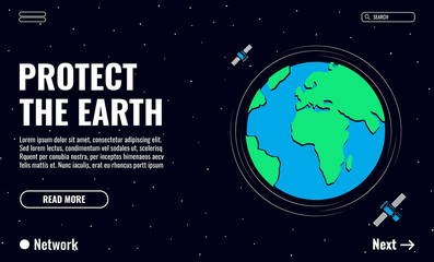 Happy Earth Day. Earth and satellites in space. Template for Banner, Poster or Flyer. Vector illustration