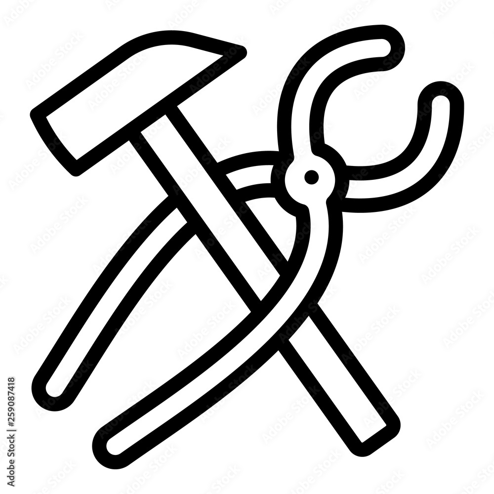 Wall mural hammer pliers blacksmith icon. outline hammer pliers blacksmith vector icon for web design isolated 