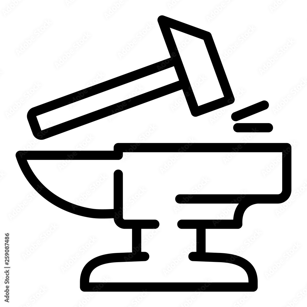Poster hammer on anvil icon. outline hammer on anvil vector icon for web design isolated on white backgroun