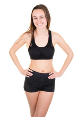 Fototapeta na wymiar Smiling woman with beautiful body after diet and sport