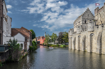 Fototapeta na wymiar The Lieve channel in Ghent, next to the Gravensteen castle