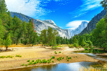 Naklejka na ściany i meble Yosemite Valley. Magnificent national American natural park - Yosemite.