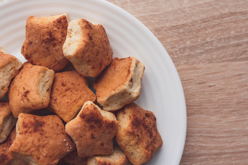 Delicious cookies in the shape of stars. View from above