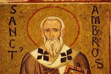 Mosaic of St Ambrose on a column