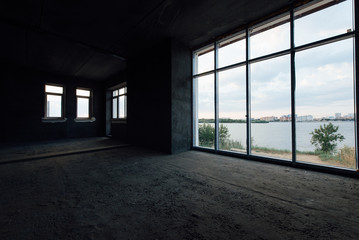 House without interior decoration. Repair, decoration works