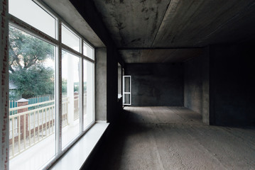 House without interior decoration. Repair, decoration works